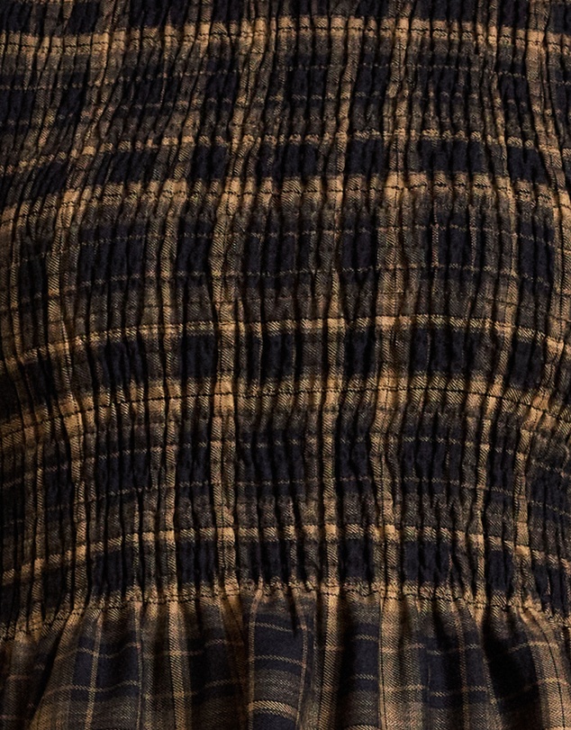 MVN - Plaid Shirring Short Sleeve Top