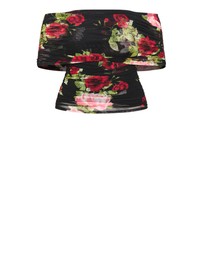 City Chic - Plus Size Dana Mesh Rose Print Top - black