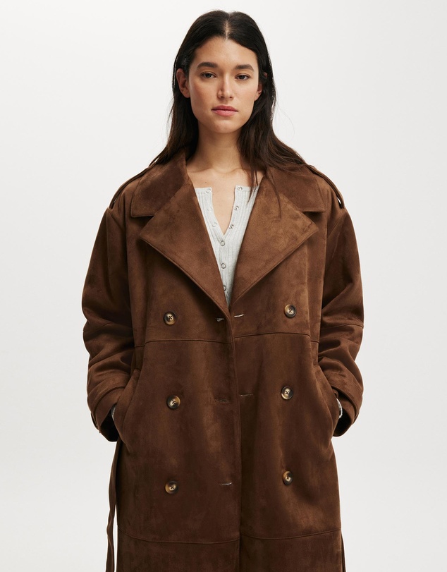 Cotton On - Faux Suede Trench Coat