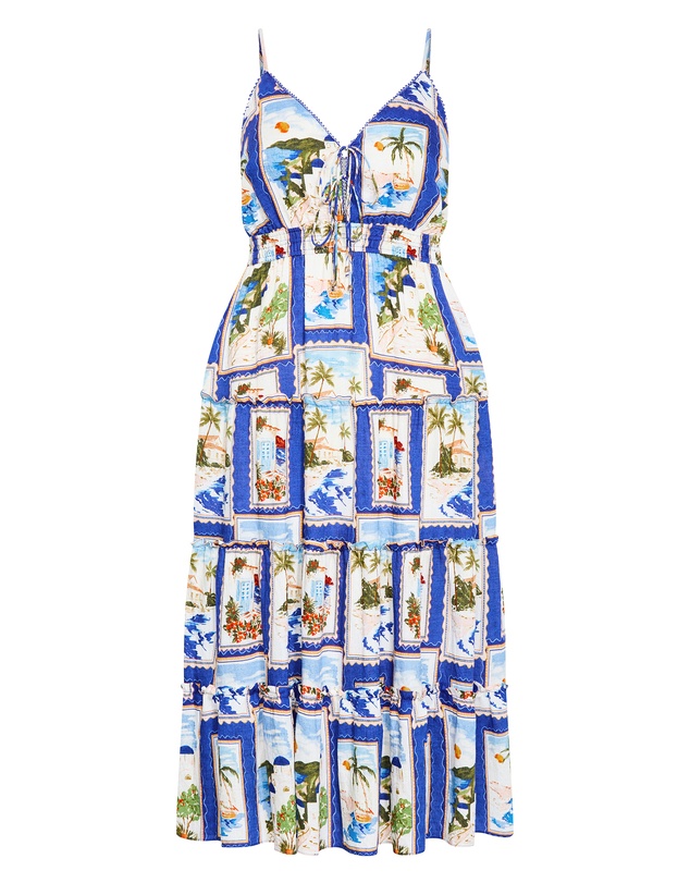 City Chic - Aiza Postcard Print Maxi Dress