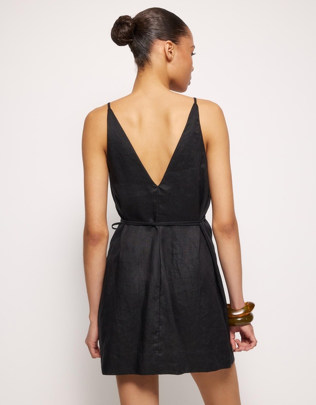 AERE - Nora Beaded Linen Wrap Mini Dress