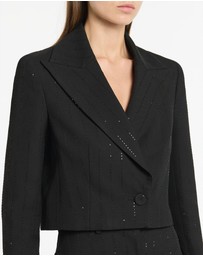 Carla Zampatti - Black Starlight Twill Peaked Lapel Cropped Jacket