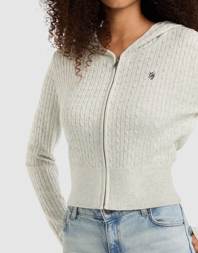 GUESS - GUESS JEANS Cable-Knit Hooded Cardigan