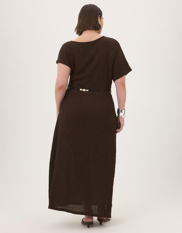 Atmos&Here Curvy - Maeve Textured Jersey Midi Dress with Beaded Belt