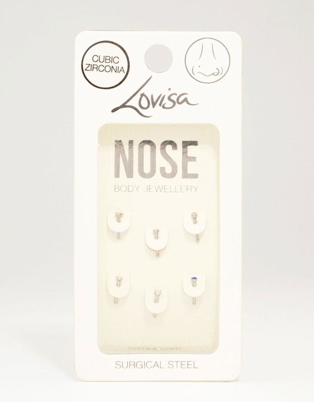 Lovisa - Surgical Steel Heart & Diamante Nose Stud 6-Pack