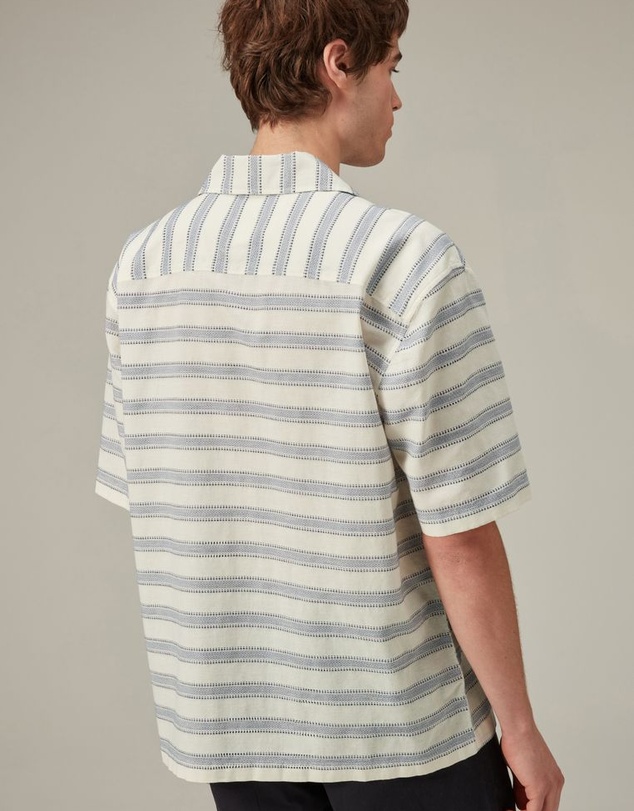 NEXT - Textured Stripe Short Sleeve Shirt With Cuban Collar