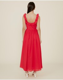 The Fated - Tie Front Ruffle Midi Dress