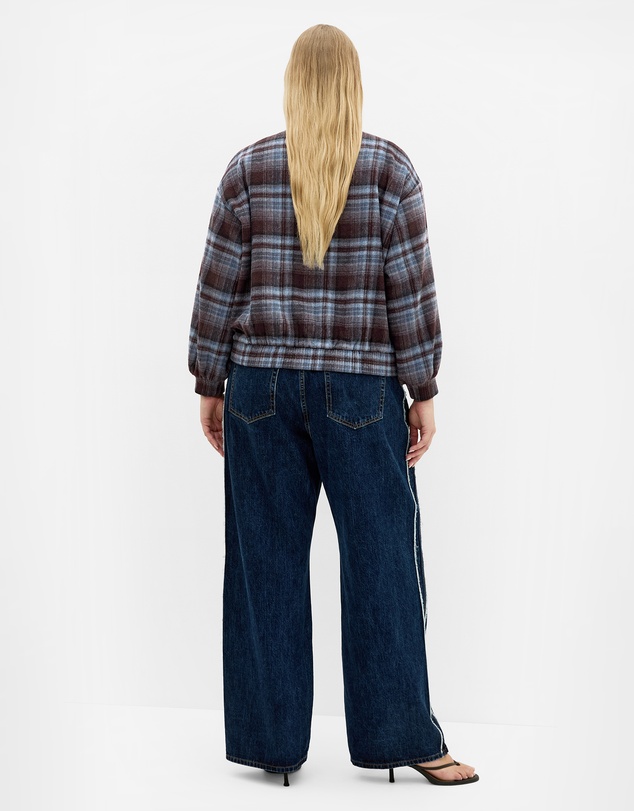 City Chic - Plus size Mila Check Bomber Jacket - tobacco