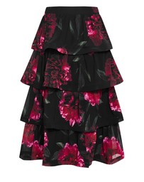 City Chic - Plus size Bianka Bloom Print Tiered Skirt - black