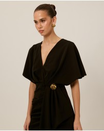 Tussah - Vivian Flutter Sleeve Ruffle Detail Midi Dress