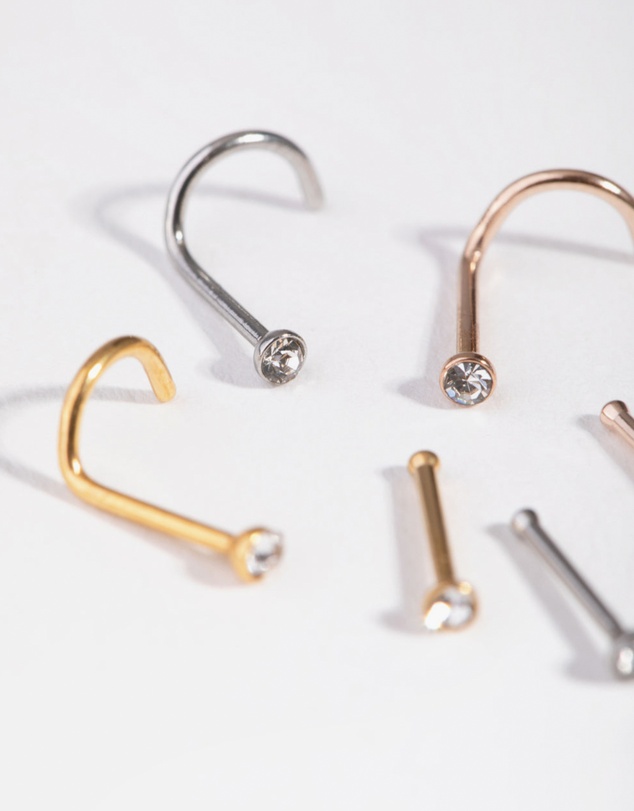 Lovisa - Mixed Metals Diamante Nose Stud 6-Pack