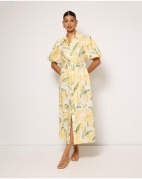 AERE - Amalie Linen Puff Sleeve Shirt Dress