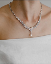 The White Collection - Courtney Pearl - Classic Silver Pearl Bridal Necklace