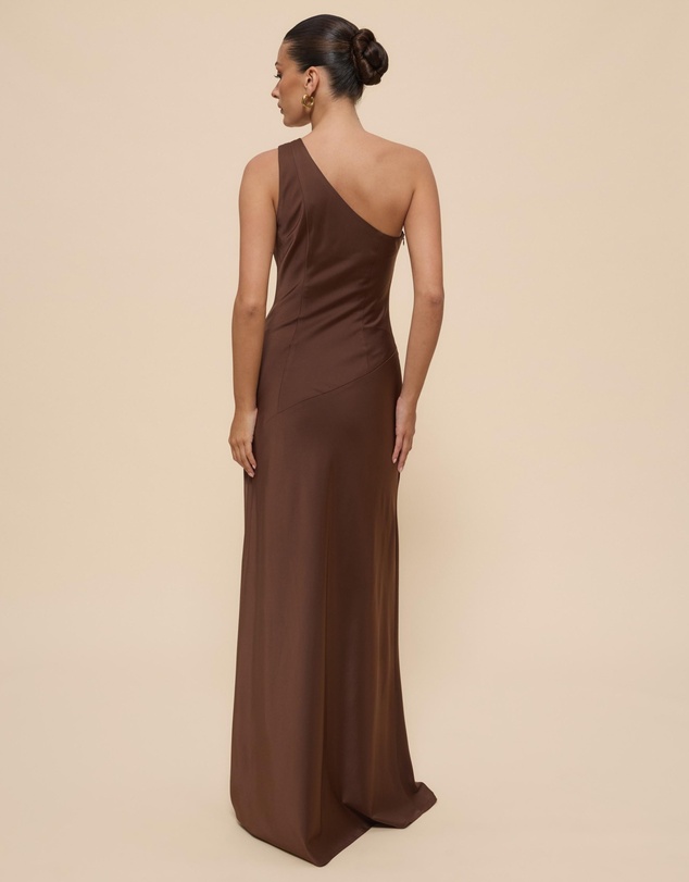 Revibe - Repaired CHANCERY Hallie Satin One Shoulder Drape Maxi Dress - AU 10