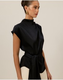 Tussah - Violet Drape Tie Detail Satin Top
