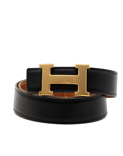 Hermes - Pre-Loved Box Calf and Togo Constance H Reversible Belt