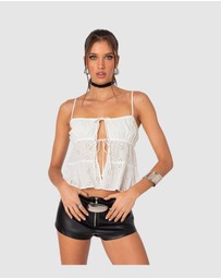 EDIKTED - Chelsea Tie Front Eyelet Tank Top