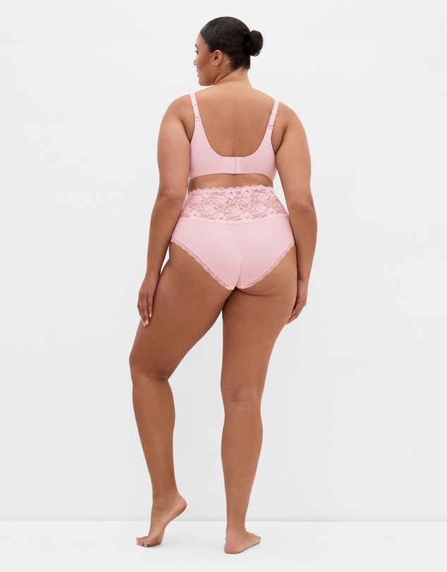 City Chic - Plus size Iris 3 Pack Cotton Hi Brief - pink cherry black