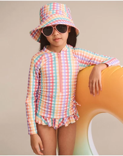 Huxbaby - Rainbow Check Frill Swimsuit - Babies-Teens