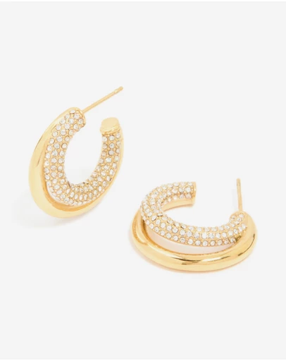 Lovisa - Waterproof Gold Plated Stainless Steel Cubic Zirconia Pave Double Large Illusion Hoop Earrings