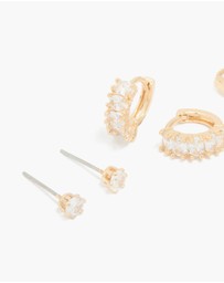Lovisa - Gold Cubic Zirconia Hoop & Stud Earrings 3-Pack