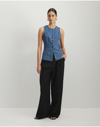 AERE - Margot Button Front Denim Vest