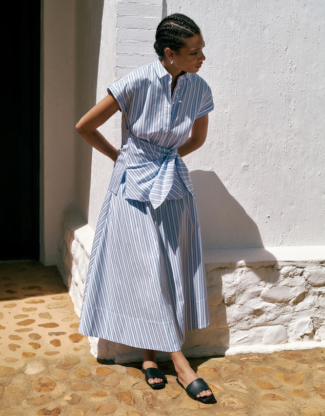 Trenery - Jacquard Stripe Poplin Skirt in Pastel Blue