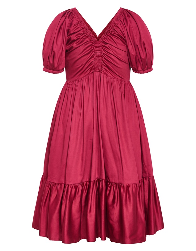City Chic - Plus size Gracie V Neck Cotton Midi Dress - raspberry