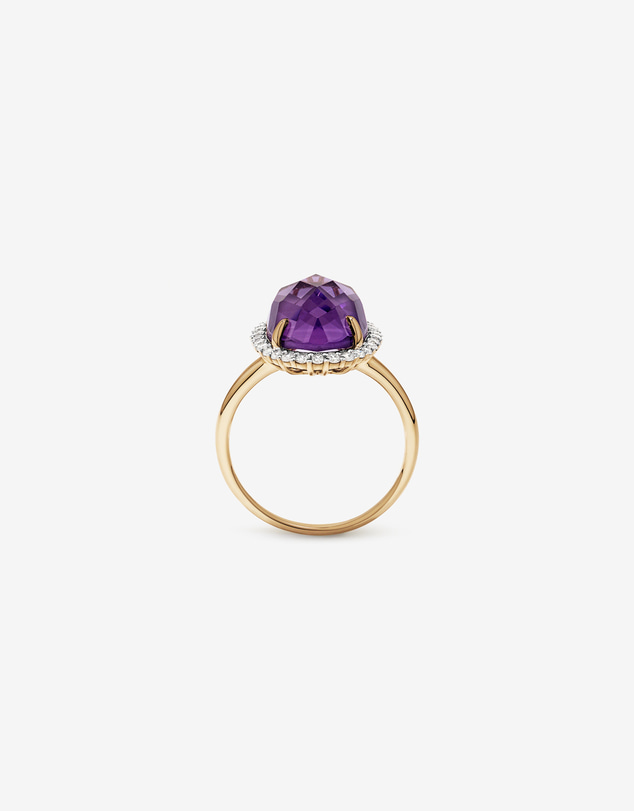 Michael Hill - Oval Amethyst & 0.35 Carat TW Diamond Halo Ring in 10kt Yellow Gold with Rhodium