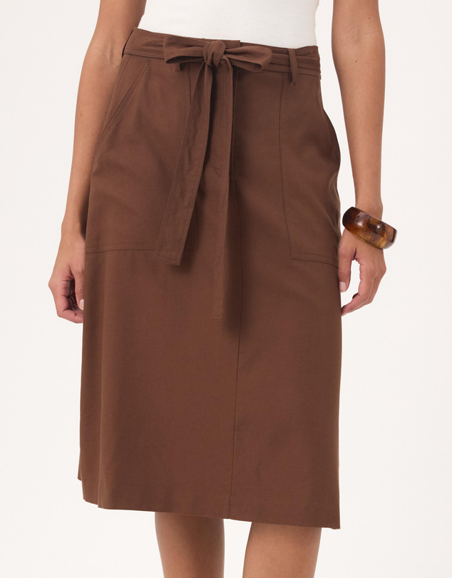 Atmos&Here - Ava Linen Blend Tie Waist Midi Skirt
