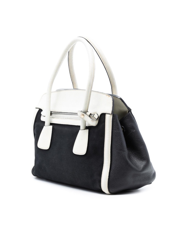 Pre-Loved by Azura Reborn - Pre-Loved Bicolor Saffiano Cuir Trimmed Canvas Satchel