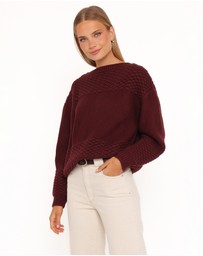 Petal & Pup - Fiora Waffle Stitch Sweater - Burgundy