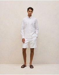 Trenery - Regular Fit Yarn Dyed Stripe Oxford Shirt in White