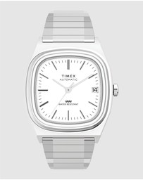 TIMEX - Mens Automatic Reissue Rounded Square 34mm Silver-tone Dial with Stainless Steel Strap