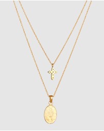 Elli Jewelry - Necklace Layer Crystal Cross 925 Sterling Silver Gold-Plated