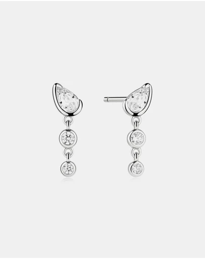 Ania Haie - Silver Teardrop & Bezel Round Dangle Stud Earrings