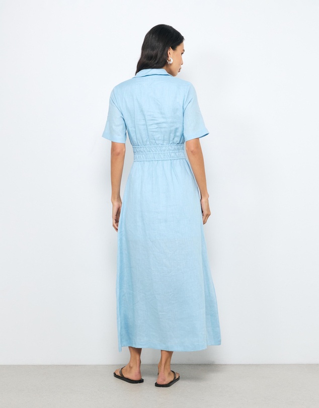 AERE - Ada Shirred Waist Linen Shirt Dress