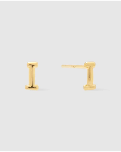 Wanderlust + Co - Alphabet Bubble Gold Stud Earrings - Letter I