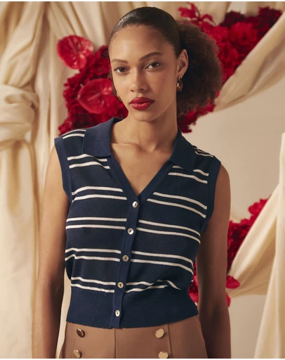 Forcast - Kaia Striped Collared Top