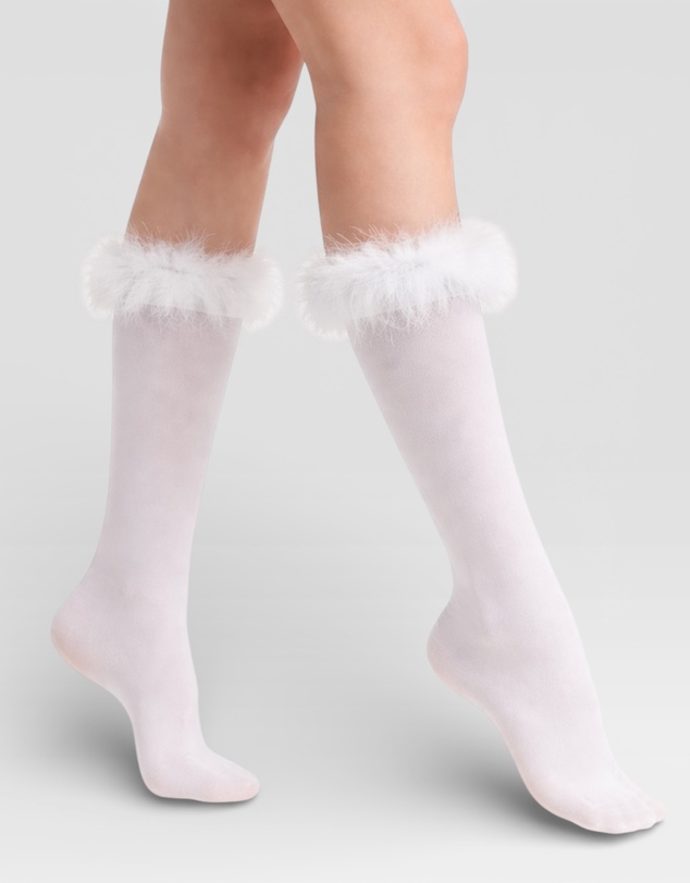 High Heel Jungle - Frou-Frou Faux Fur Trim Combed Cotton Socks