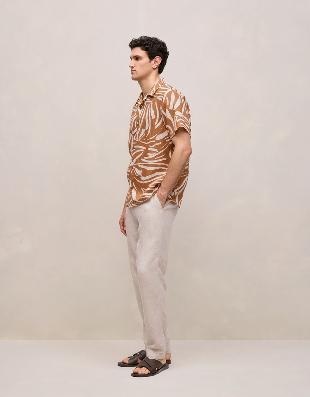Trenery - Brushstroke Linen Camp Shirt in Butterscotch Brown