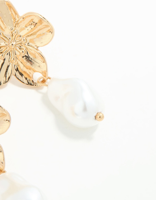 Lovisa - Gold Plated Pearl & Flower Drop Earrings