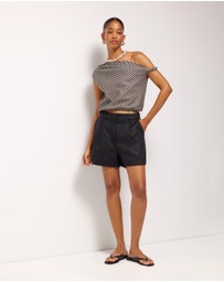 AERE - Isla Linen Gingham Off Shoulder Top