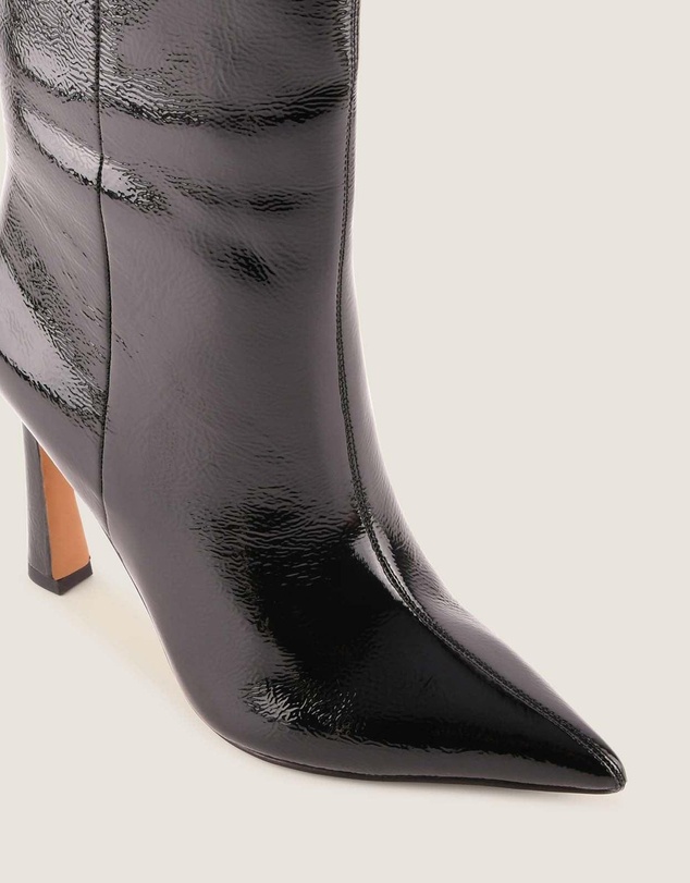 Shelly Shen - Lennon Heel Long Boots Black Crinkle Patent