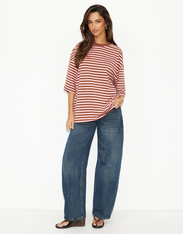Dazie - Nostalgia Stripe Oversized Boyfriend Tee