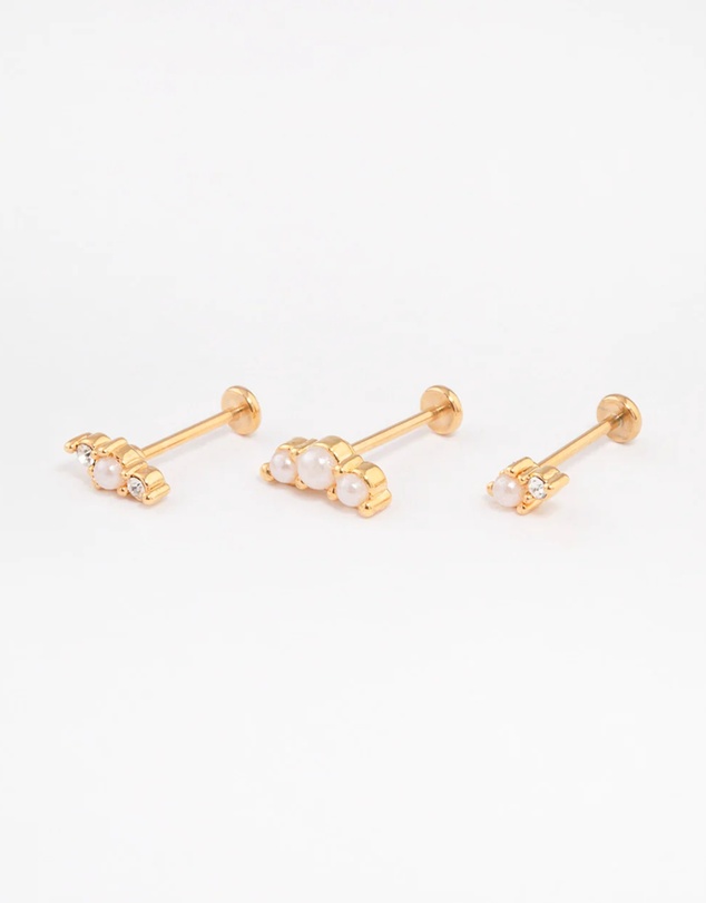 Lovisa - Gold Plated Surgical Steel Pearl Flat Back Pack