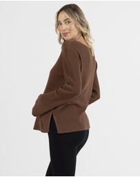 Angel Maternity - Arial Maternity Oversized Luxury Knit Nursing Jumper in Chocolate Brown
