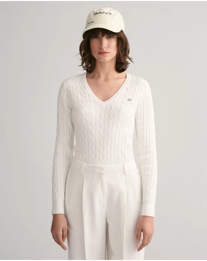 Gant - Stretch Cotton Cable V-Neck Knit