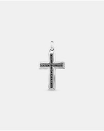 Michael Hill - Men's Silver Cross Necklace with 0.30 Carat TW of Black Diamonds