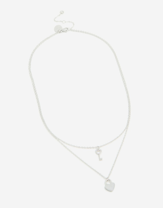 Lovisa - Waterproof Stainless Steel Key & Heart Lock Layered Necklace